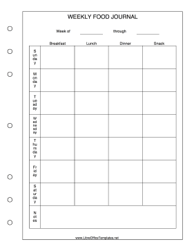 Weekly Food Journal OpenOffice Template