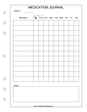 Weekly Medication Journal OpenOffice Template