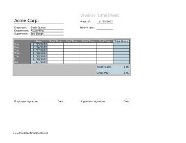 Weekly Timesheet OpenOffice Template