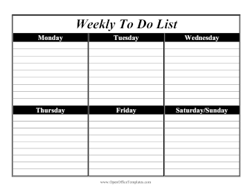 Weekly To Do List Landscape OpenOffice Template