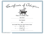 Animal Adoption Certificate