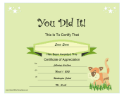 Stuffed Animal Certificate